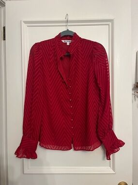 Walter Baker Crimson Chevron Button-Front Ruffle Blouse